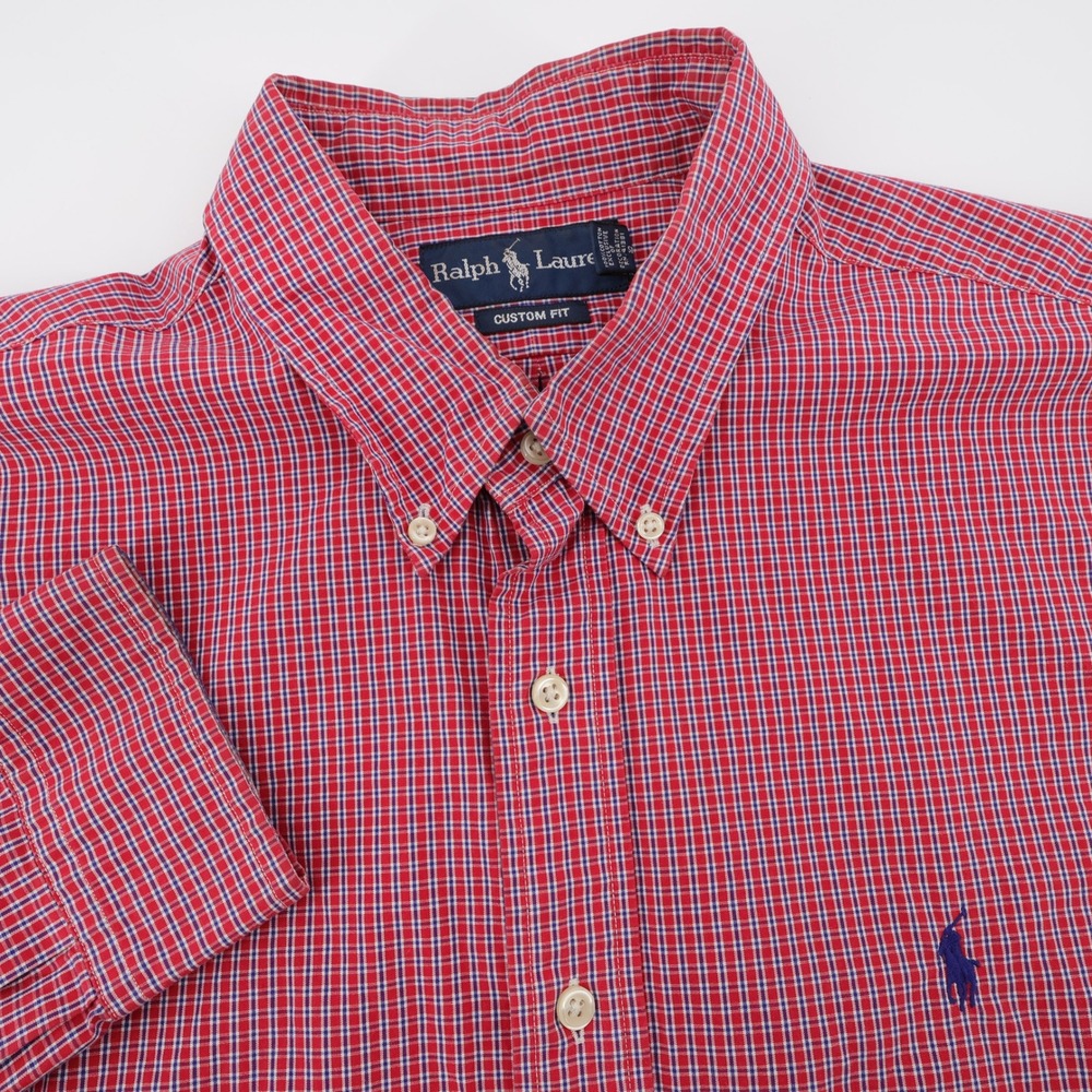 Polo Ralph Lauren Custom Fit Plaid Button Down Red Long Sleeve Mens XL Shirt